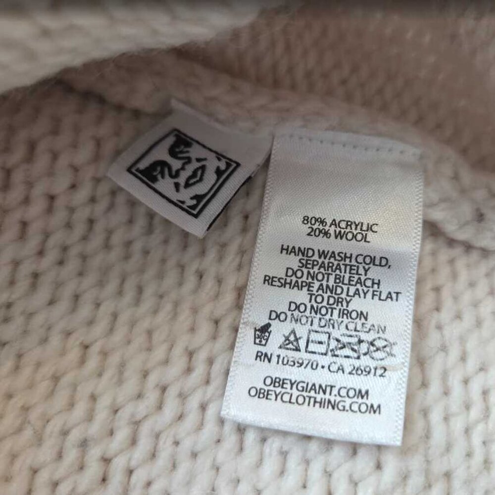 S Obey knit swans wool blend zip up cardigan sweater - Picture 9 of 15